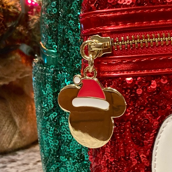 Loungefly Mickey Mouse Sequin Christmas Mini Backpack - Picture 3 of 8